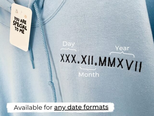 Custom Roman Numeral Embroidered Couple Hoodie