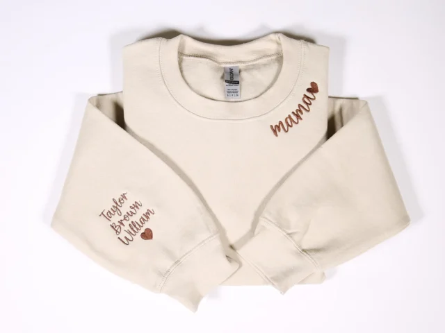 Custom Mama Embroidered Sweatshirt with Kids Names on Sleeve