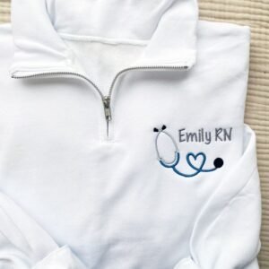 Personalized Nurse Sweatshirt, RN Quarter Zipper with Stethoscope - Image 3