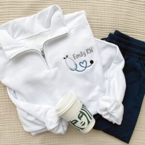 Personalized Nurse Sweatshirt, RN Quarter Zipper with Stethoscope - Image 4