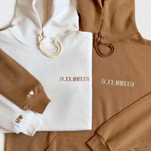 Roman Numeral Embroidered Matching Hoodie For Couples - Image 6