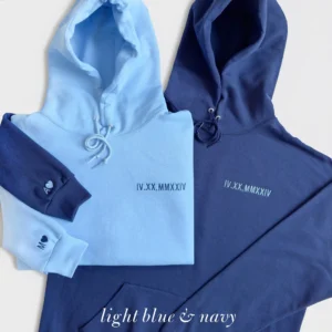 Roman Numeral Embroidered Matching Hoodie For Couples - Image 9