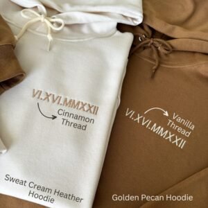 Roman Numeral Embroidered Matching Hoodie For Couples - Image 4